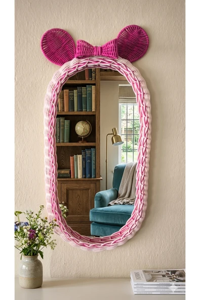 Niobehome Rattan Pembe Fiyonklu Mickey Mouse Ayna ürün görseli 1
