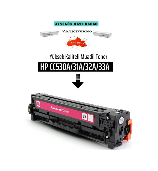 Yazicitekno Hp Cc533A Kırmızı Uyumlu Toner /Np/304A/Cm2320/Cm2320N/Cp2025/Cm ürün görseli 1