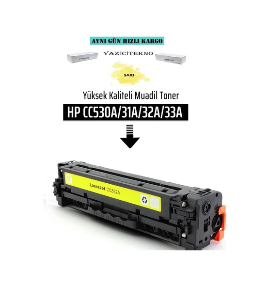Yazicitekno Hp Cc532A Sarı Uyumlu Toner /Np/304A/Cm2320/Cm2320N/Cp2025/Cm332 ürün görseli 1