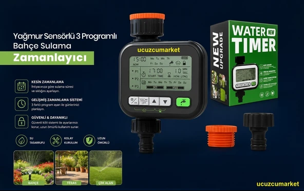 Yağmur Sensörlü 3 Programlı Dijital Bahçe Sulama Zamanlayıcı (Lcd Ekran-Digital Progranabilir) ürün görseli 1
