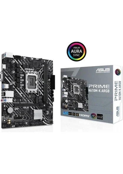 ASUS PRIME H610M-K ARGB DDR5 5600MhZ VGA HDMI GLAN M.2 1700P USB 3.2 Gen1 (12-13-14. Nesil) ürün görseli 1