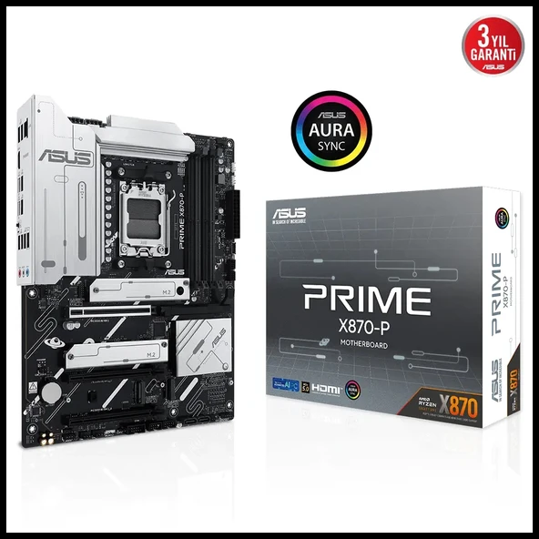 ASUS PRIME X870-P, 4xDDR5, 4xM.2, HDMI, DP, Type-C, AM5 Soket GAMING Anakart ürün görseli 1