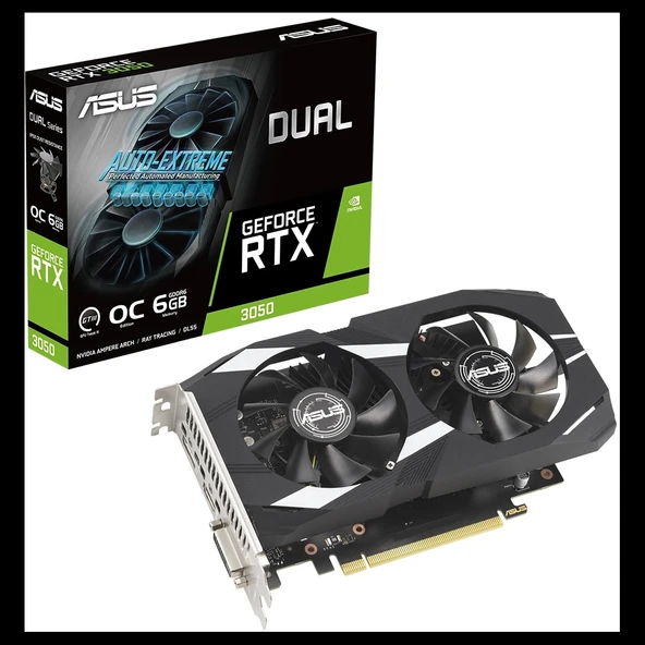 ASUS DUAL-RTX3050-O6G, 6GB, GDDR6, 96Bit, 1xHDMI, 1xDP, 1xDVI GAMING Ekran Kartı ürün görseli 1