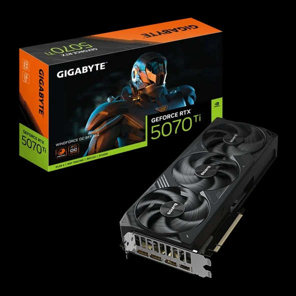 GIGABYTE GV-N507TWF3OC-16GD, RTX5070TI, WINDFORCE OC, 16Gb, GDDR7, 256BIT, 3 Fanlı, 1xHDMI, 3xDP, GAMING Ekran KARTI ürün görseli 1