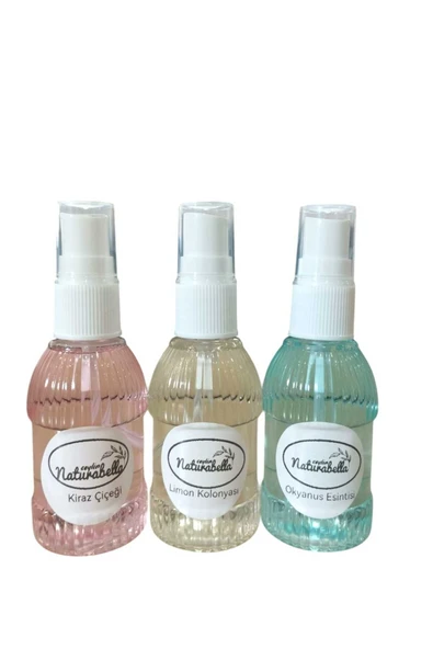 50 ML 3'lü Çanta Boy,Hediyelik Kolonya, Plastik Şişe, Sprey,Kiraz Çiçeği, Okyanus Esintisi ve Limon ürün görseli 1