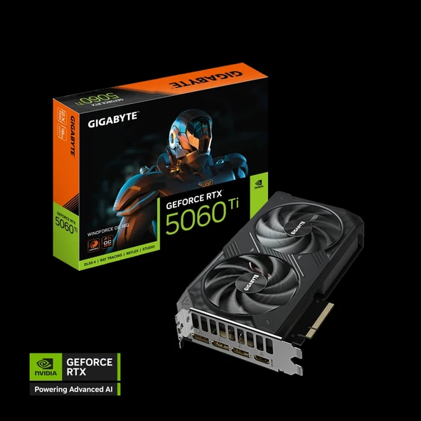 GIGABYTE GV-N506TWF2OC-16GD, RTX5060TI, WINDFORCE OC, 16Gb, GDDR7, 128BIT, 2 Fanlı, 1xHDMI, 3xDP, GAMING Ekran KARTI ürün görseli 1