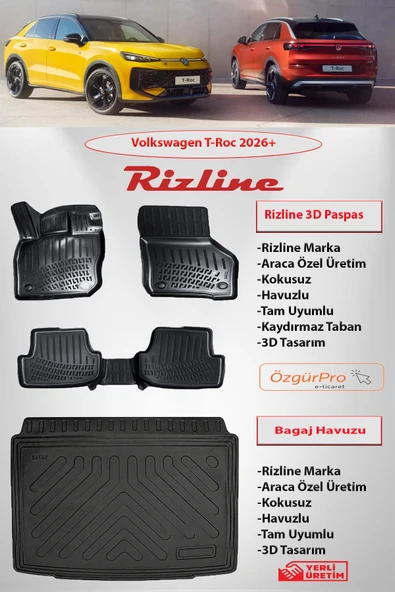 Rizline Volkswagen T-Roc 2026 Sonrası 3D Hvuzlu Paspas ve  Bagaj Havuzu ALT KADEME ürün görseli 1