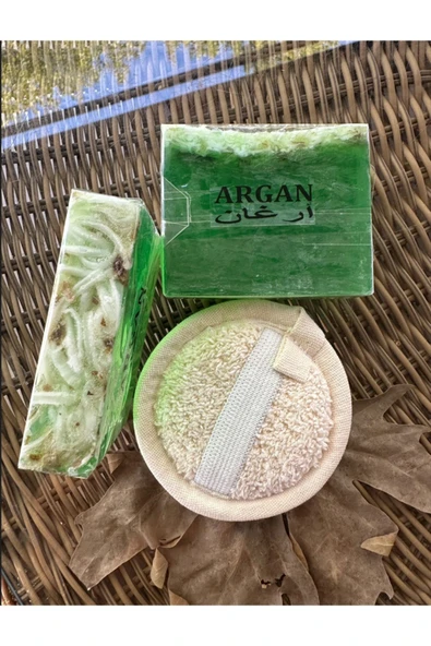 2'li Doğal Argan Sabunu Ve Doğal Kabak Yüz Kesesi Lifi ürün görseli 1