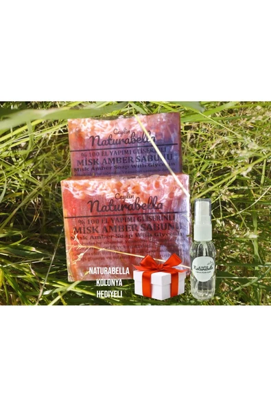 %100 Doğal El Yapımı Kas Gevşetici Etkili 2'li Gliserinli Miski Amber Sabunu-50 ml Kolonya Hediyeli ürün görseli 1