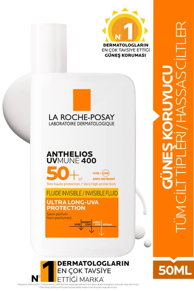 Anthelios Uvmune 400 Invisible Fluid Tüm Cilt Tipleri için SPF50+ Yüz Güneş Kremi 50 ml ürün görseli 1