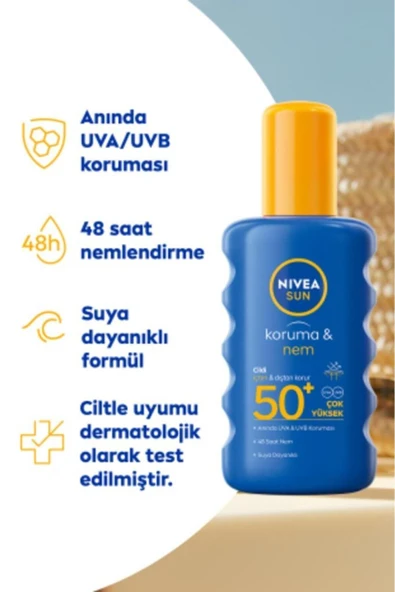SUN SPF50+ Yüksek Güneş Koruyucu Nemlendirici Vücut Spreyi 200ml, Suya Dayanıklı, ürün görseli 1