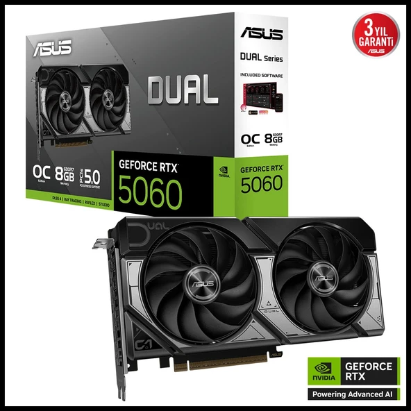 ASUS DUAL-RTX5060-O8G, 8Gb, 128Bit, GDDR7, 1xHDMI, 3xDP GAMING Ekran Kartı ürün görseli 1