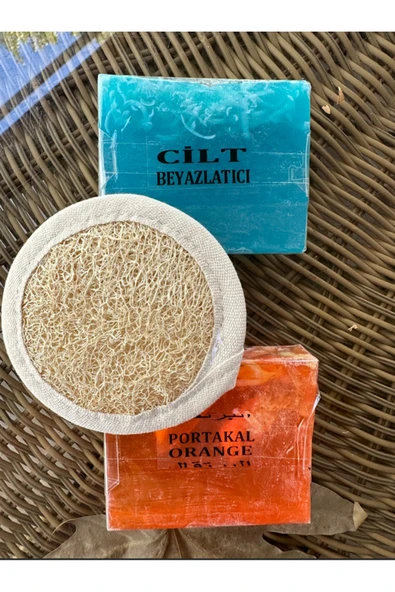 Doğal Kabak Lifli Yüz Kesesi & Cilt Beyazlatıcı & Portakal Vitaminli Sabun Set ürün görseli 1