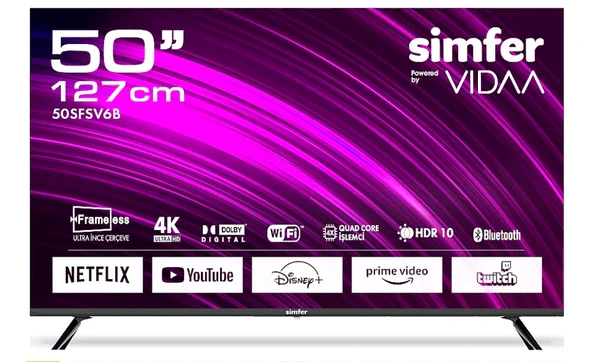Simfer 50SFSV6B 4K Ultra HD 50" 127 Ekran Uydu Alıcılı Smart ULED TV ürün görseli 1