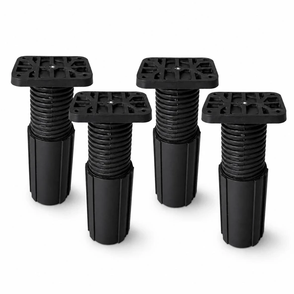 4 ADET Siyah Ayarlanabilir Kare Başlı Destek Ayağı 13x20 Cm Sert Plastik Tekli Dolap Mobilya Ayağı ürün görseli 1