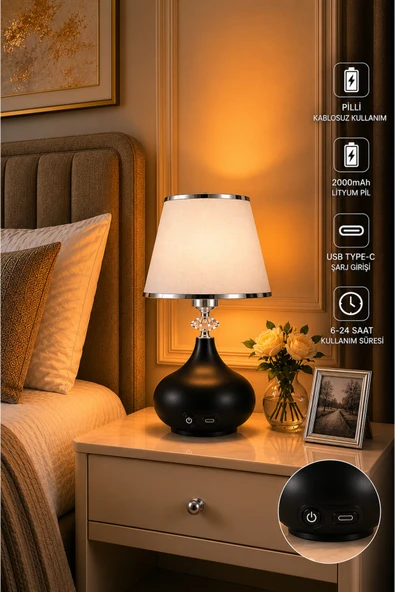 ŞARJ EDİLE BİLİRİ PİLLİ MODERN MASA LAMBASI ABAJUR ürün görseli 1