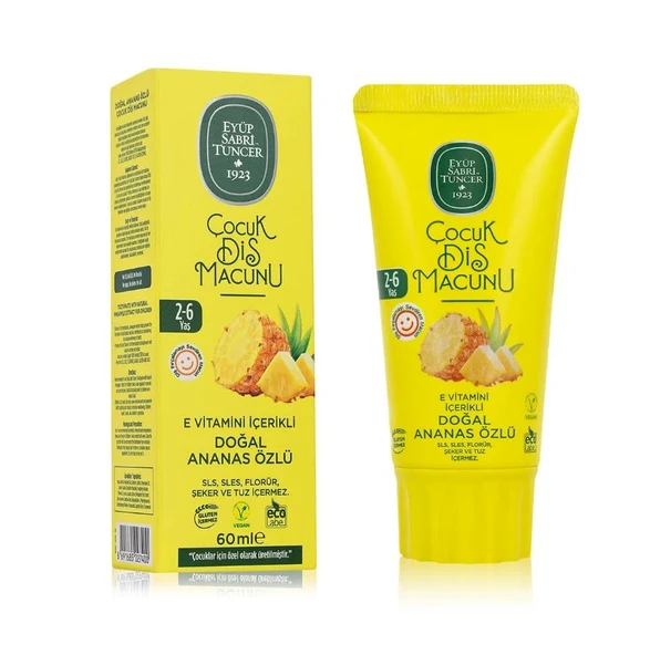 Eyüp Sabri Tuncer Doğal Ananas Özlü 2-6 Yaş Çocuk Diş Macunu 60 ml ürün görseli 1