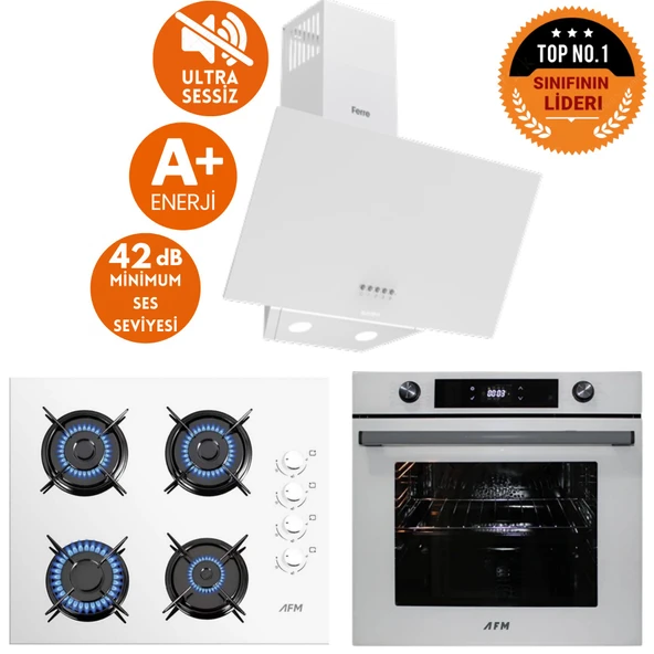 AFM Tech ve Ferre MARKALI ALFA Sessiz Turbo Dijital  Beyaz  Ankastre Set (D087-SA + FM7701 +FM2201) ürün görseli 1