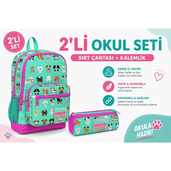 Su Yeşili Köpek Sırt Çantası 23465+ Kalemlik 22306 ürün görseli 1