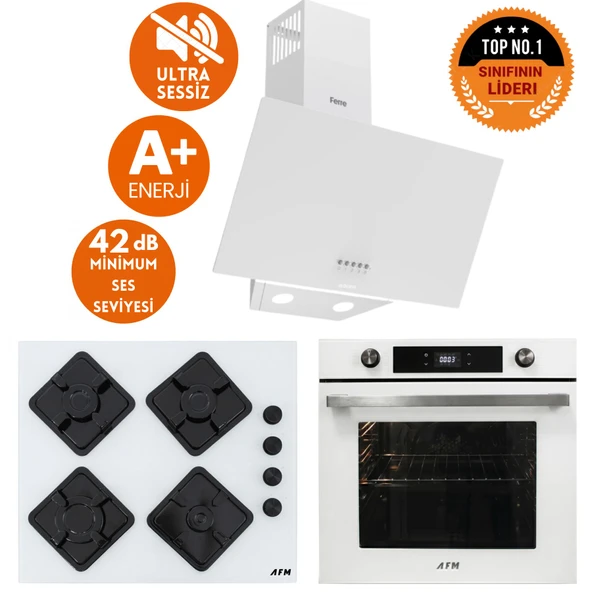 AFM Tech ve Ferre Marka ALFA  Sessiz SılentART Turbo Beyaz Dijital Ankastre Set(D087-SA+ FM7701+FM-BD2201) ürün görseli 1