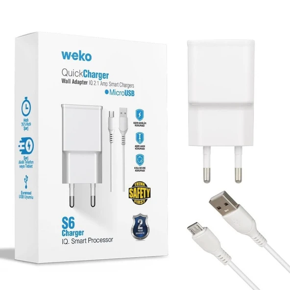 ADAPTÖR WEKO WK-21434 S6 2.1 AMPER ŞARJ BAŞLIK ADAPTÖRÜ + MICRO USB KABLO ürün görseli 1