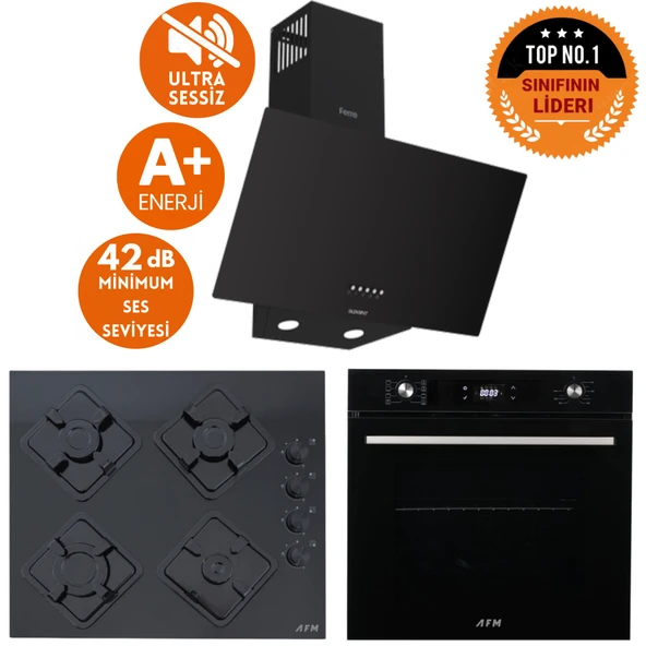 AFM Tech ve Ferre MARKALI RIA Sessiz Turbo Dijital  Siyah Ankastre Set (D086-SA +FM7700 +FM-BD2200) ürün görseli 1