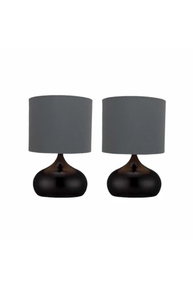 2 Adet Füme Kumaş Şapkalı Metal Elips Masa Lambaları El Işi Sıvama Metal ürün görseli 1