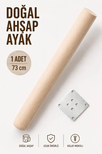 (1 Adet) Bohem 73 cm Doğal Ahşap Boyasız Silindir Sehpa Ayağı - (1 Adet) 8x8 Metal Montaj Aparatı ürün görseli 1