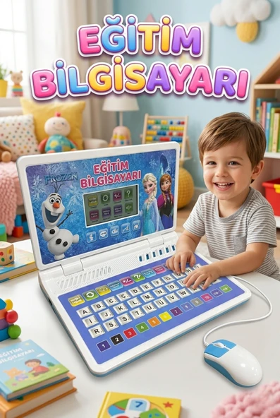 100 Fonksiyonlu Türkçe İngilizce Öğretici Eğlenceli Çocuk Laptopu Mouse Dahil Oyuncak Bilgisayar ürün görseli 1