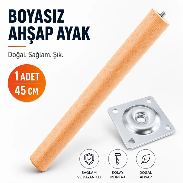 (1 Adet) Bohem 45 cm Doğal Ahşap Boyasız Silindir Sehpa Ayağı - (1 Adet) 4x4 Metal Montaj Aparatı ürün görseli 1