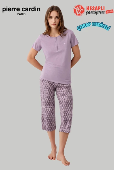 Pierre Cardin Paris Premium KadınBüyük Beden Modal Pamuklu Rahat Kalıp Kısa Kollu Kapri Pijama Takım ürün görseli 1