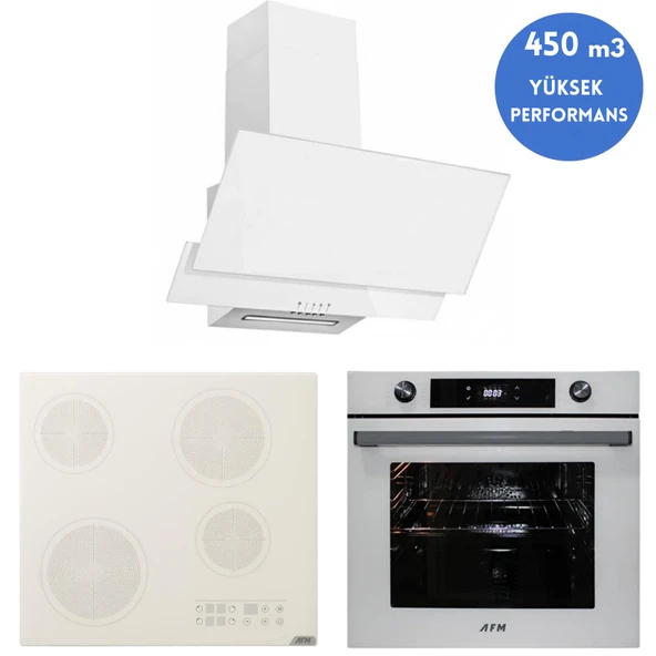 AFM Tech RIANO Vitroseramik Elektrikli Beyaz Cam Ankastre Set ( V6-05  + FM7701 + FM3301W ) ürün görseli 1