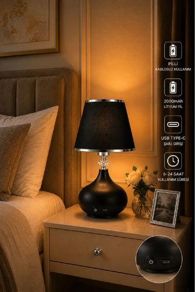 ŞARJ EDİLE BİLİRİ PİLLİ MODERN MASA LAMBASI ABAJUR ürün görseli 1