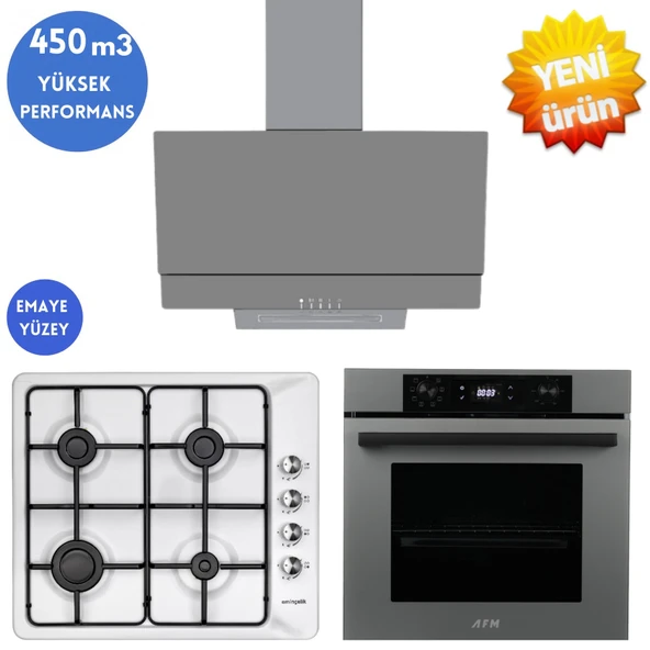 Eminçelik ve AFM TECH Markalı / MEEN EMAYE ocak / Ankastre Beyaz Set ( 31 221  + FM7710 + FM3407 ) ürün görseli 1