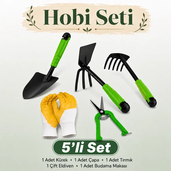 (5'li Set) Metal Mini Kürek Çapa Tırmık Bahçe Çim Peyzaj Bitki Çiçek Ekme Toprak İşleme Budama Makası ürün görseli 1
