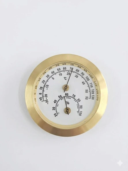 ANALOG SARI YUVARLAK ISI NEM ÖLÇER BİMETAL TERMOMETRE  -25+55C / %20-100 nem çap:50mm ürün görseli 1
