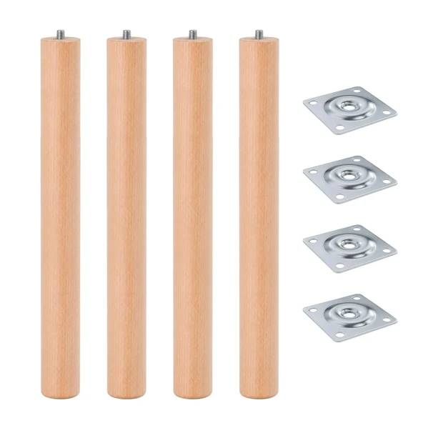 (4 Adet) Bohem 50 cm Doğal Ahşap Boyasız Silindir Sehpa Ayağı - (1 Adet) 4x4 Metal Montaj Aparatı ürün görseli 1