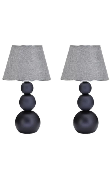 2 Adet Kumaş Başlık Metal Ayaklı masa lambası gece lambası yatak başı lambası ürün görseli 1