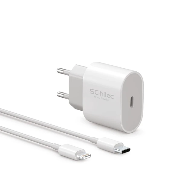 SChitec 20W Type-C Çıkışlı Hızlı Şarj Aleti Type-C to Lightning Kablolu Set Beyaz SC001 ürün görseli 1