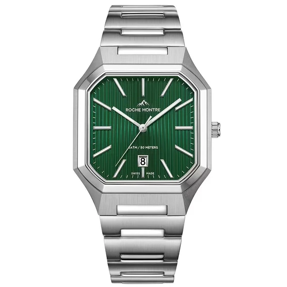ROCHE MONTRE RMG8002-04 SWISS MADE SAFİR CAM YEŞİL KADRAN ÇELİK KARE ERKEK KOL SAATİ ürün görseli 1