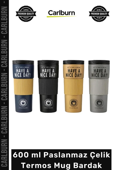 #Mug Have a Nice Day Baskılı Vakumlu Sızdırmaz 600 ml Paslanmaz Çelik Termos Mug Bardak ürün görseli 1