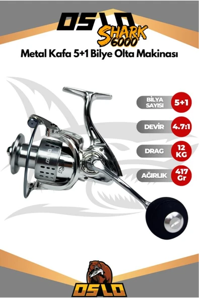 Shark 6000 Metal Kafa 5+1 Bilye Olta Makinası ürün görseli 1