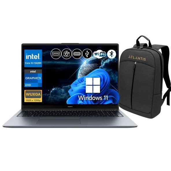 Huawei MateBook D16 i5-13420H 16GB RAM 2TB SSD 16" FHD IPS Win11Pro Notebook+Çanta (MCLG-W5651 A23) ürün görseli 1