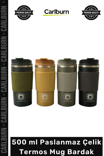 #Mug Sızdırmaz Kapak Silikon Kılıf Isı Korumalı Kupa 500 ml Paslanmaz Çelik Termos Mug Bardak ürün görseli 1
