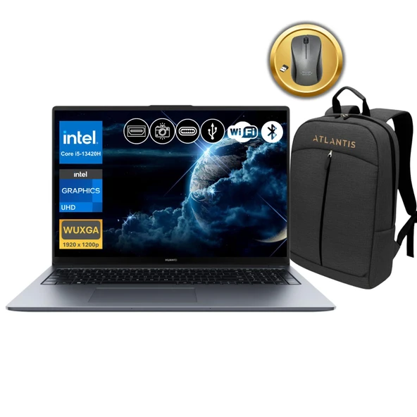 Huawei MateBook D16 i5-13420H 16GB RAM 1TB SSD 16" IPS FDOS Notebook+ Çanta&Mouse (MCLG-W5651 A10) ürün görseli 1
