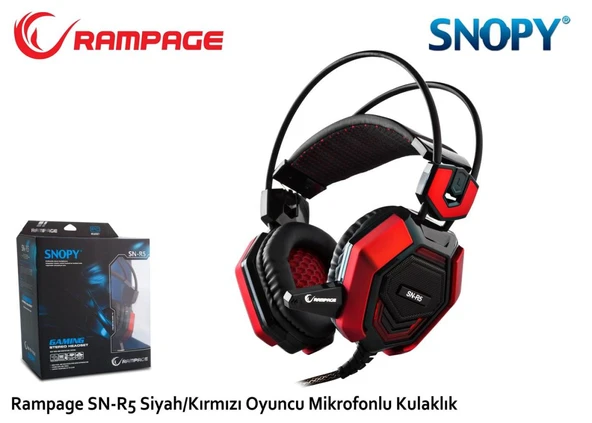 Rampage SN-R5 X-CORE Siyah-kırmızı Oyuncu Mikrofonlu Kulaklık Usb ürün görseli 1