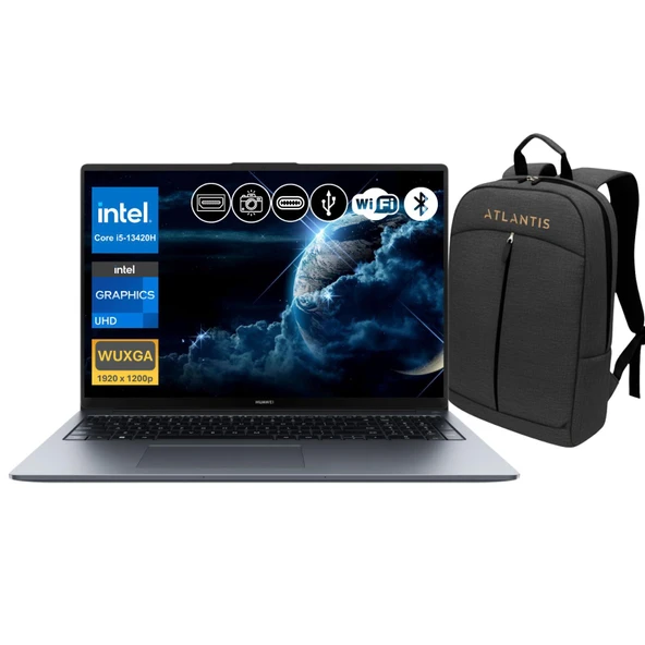 Huawei MateBook D16 i5-13420H 16GB RAM 2TB SSD 16" FHD IPS FreeDOS Notebook+ Çanta (MCLG-W5651 A7) ürün görseli 1