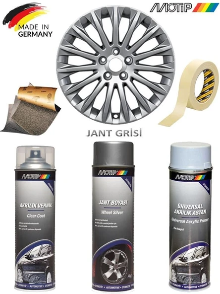 MOTİP Gümüş Gri Jant Boyama Rötuş Seti Akrilik Sprey Boya + Vernik + Astar 500 ML ürün görseli 1