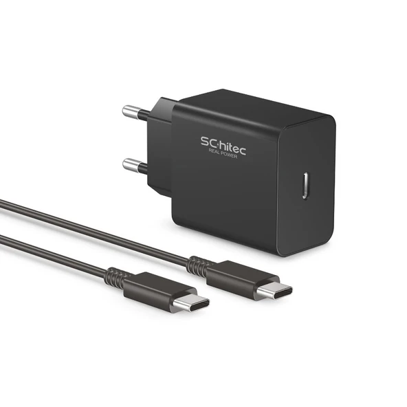 SChitec 45W Type-C Çıkışlı Hızlı Şarj Aleti Type-C to Type-C Kablolu Set Siyah SC008 ürün görseli 1