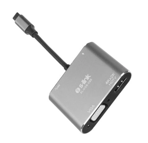 S-link SL-USB-C85 4 in 1 Type C to, PD+HDMI+VGA+USB3.0 Çevirici Hub Adaptör ürün görseli 1